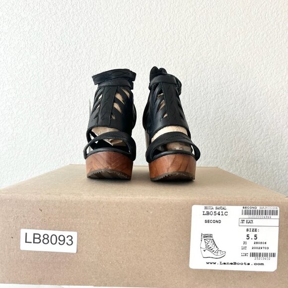 Lane Boots BECCA Womens Black Wedges 5.5 Western Sandals Cowgirl Leather Heels - Picture 10 of 11
